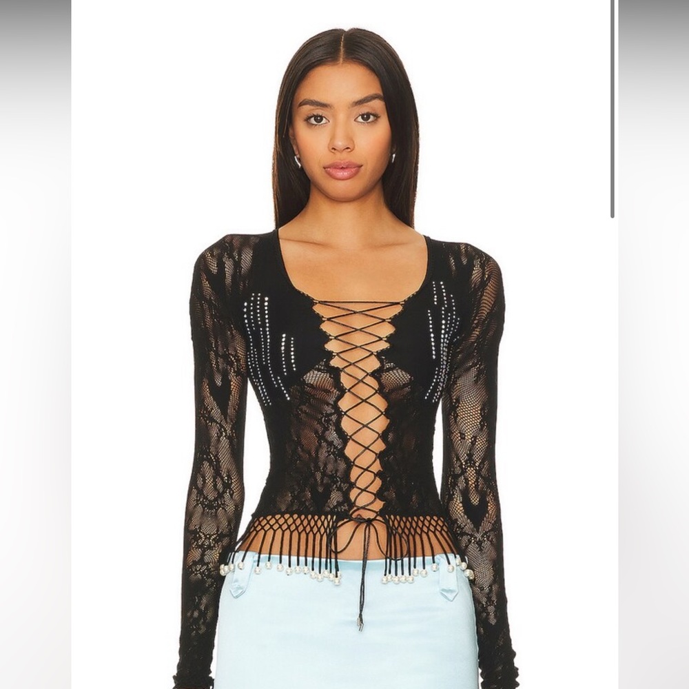 Poster Girl Nixie Top Shapewear Lace Up Front Fringe